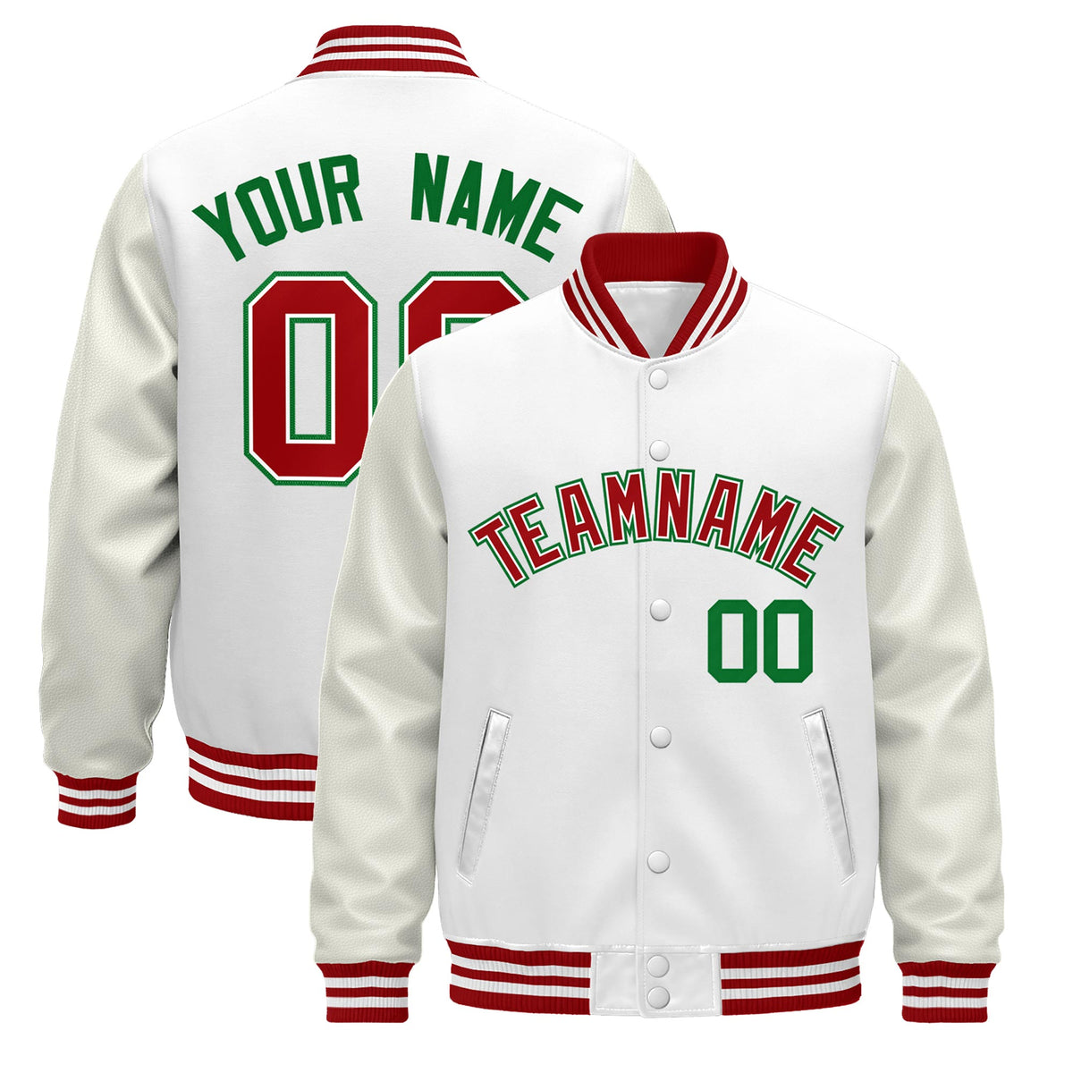 Custom White Red Jacket - Classic Style Leather Sleeves Wrinkle-Resistant