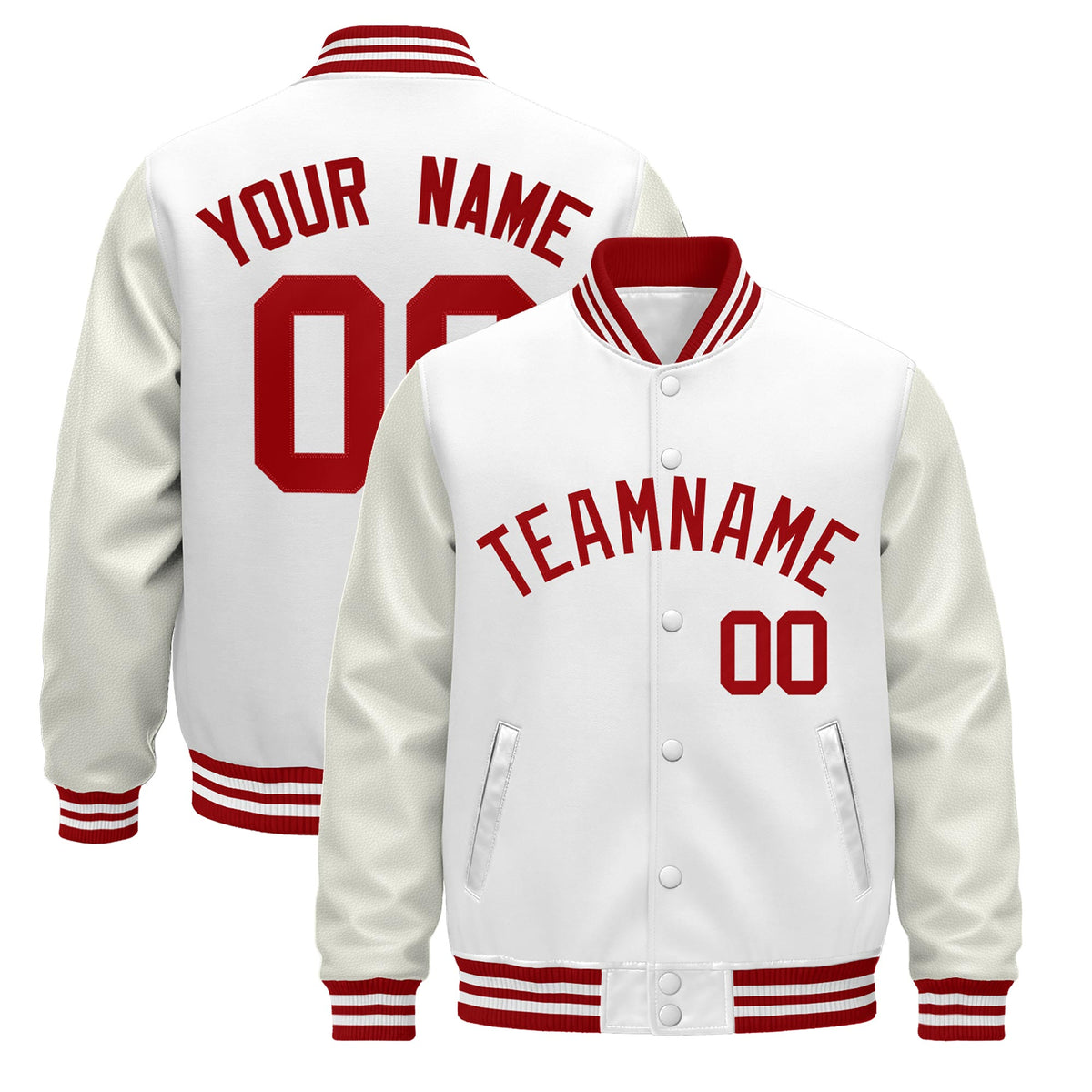 Custom White Red Jacket - Classic Style Leather Sleeves Wrinkle-Resistant