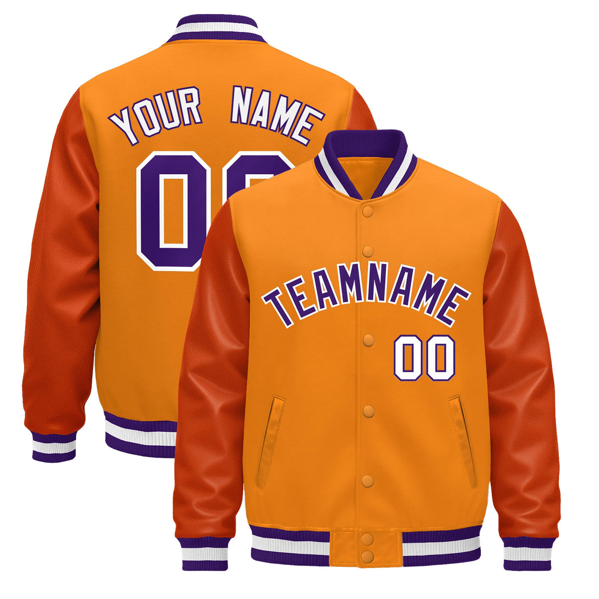 Custom Orange Purple White Jacket - Classic Style Leather Sleeves Wrinkle-Resistant