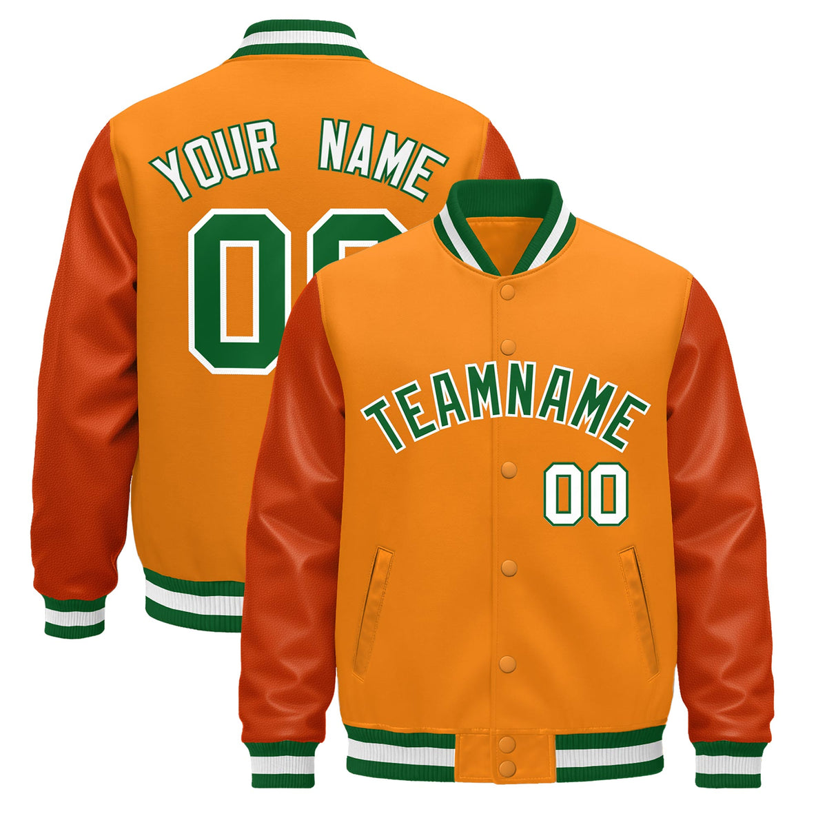 Custom Orange Kelly Green White Jacket - Classic Style Leather Sleeves Wrinkle-Resistant