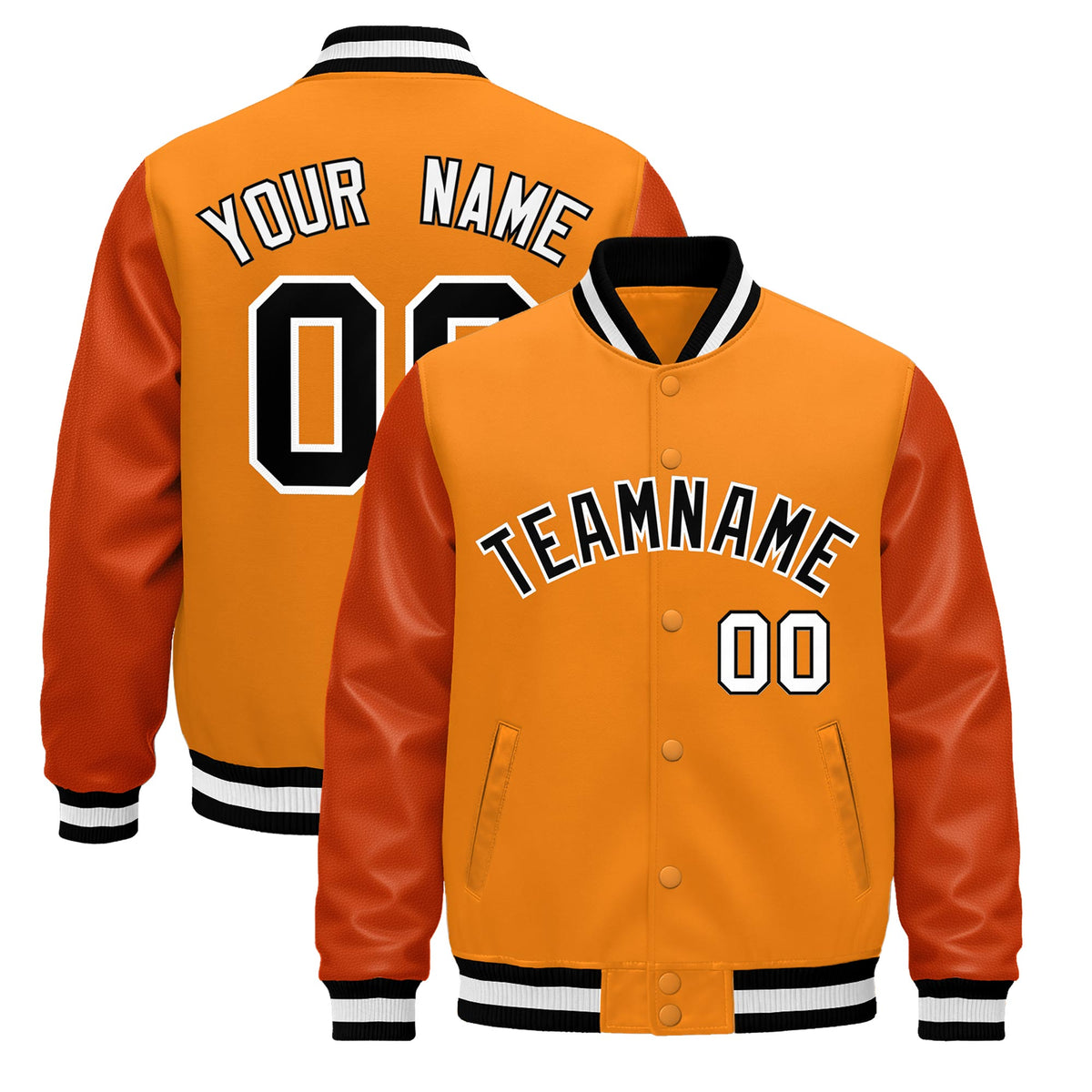 Custom Orange Black White Jacket - Classic Style Leather Sleeves Wrinkle-Resistant