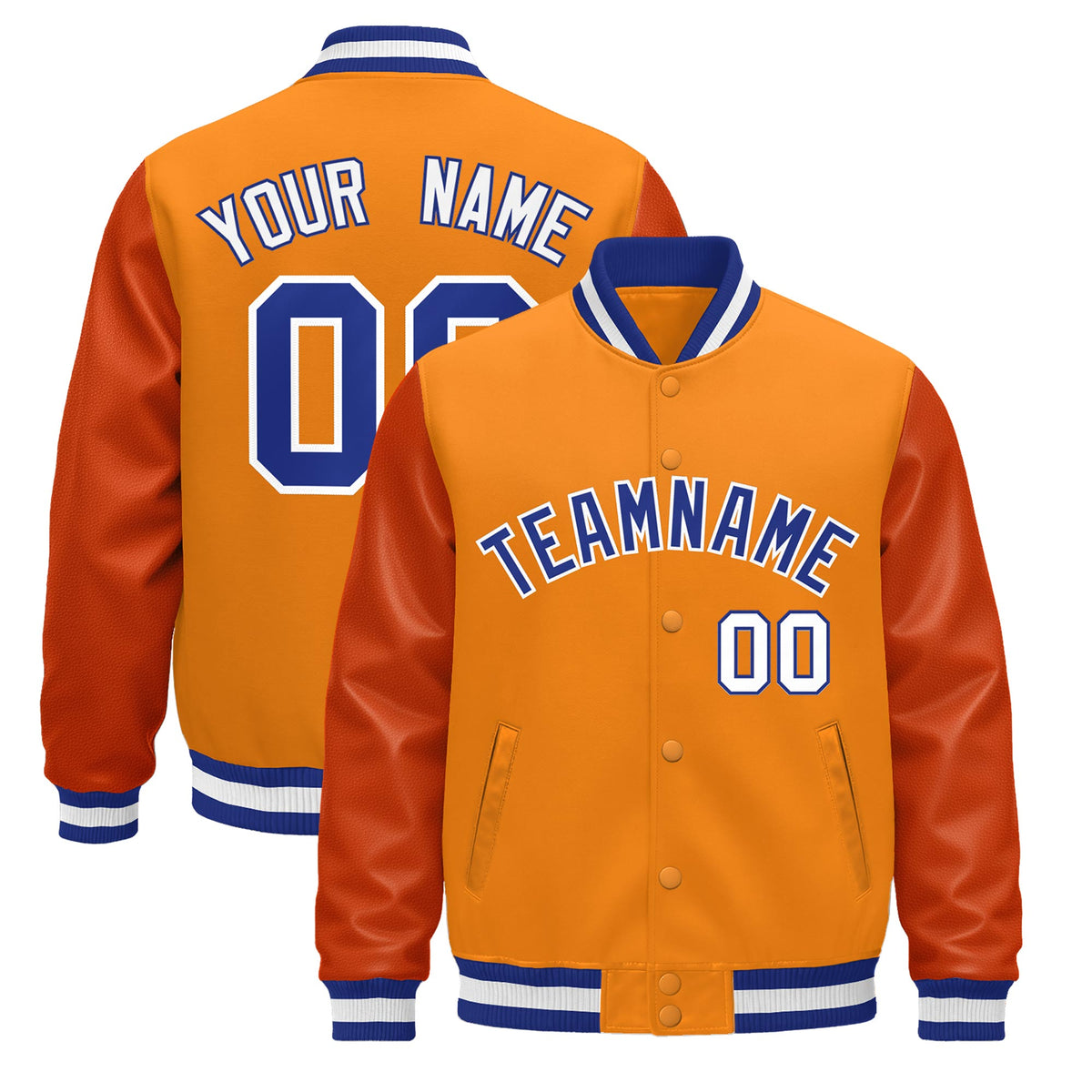 Custom Orange Royal Blue White Jacket - Classic Style Leather Sleeves Wrinkle-Resistant