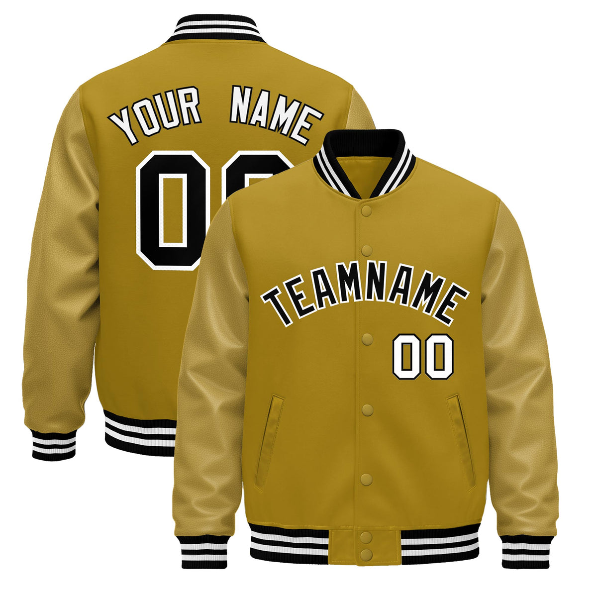 Custom Old Gold Black White Classic Style Leather Sleeves Wrinkle-Resistant Jacket| KXKSHOP