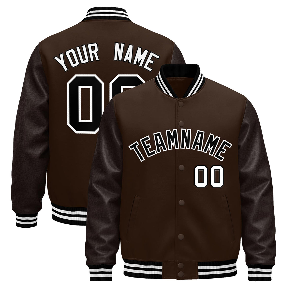 Custom Brown Black White Jacket - Classic Style Leather Sleeves Wrinkle-Resistant
