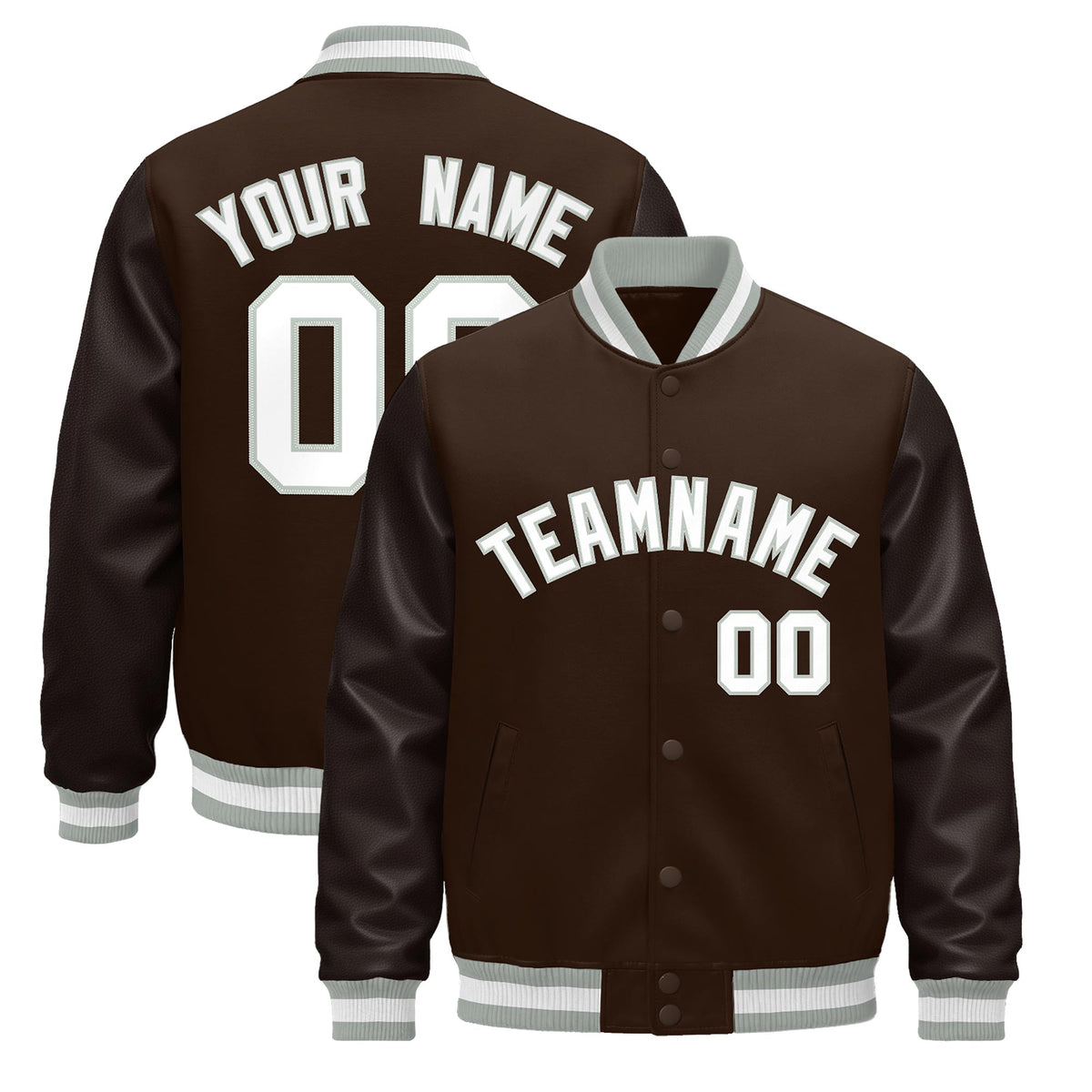 Custom Brown Gray White Jacket - Classic Style Leather Sleeves Wrinkle-Resistant
