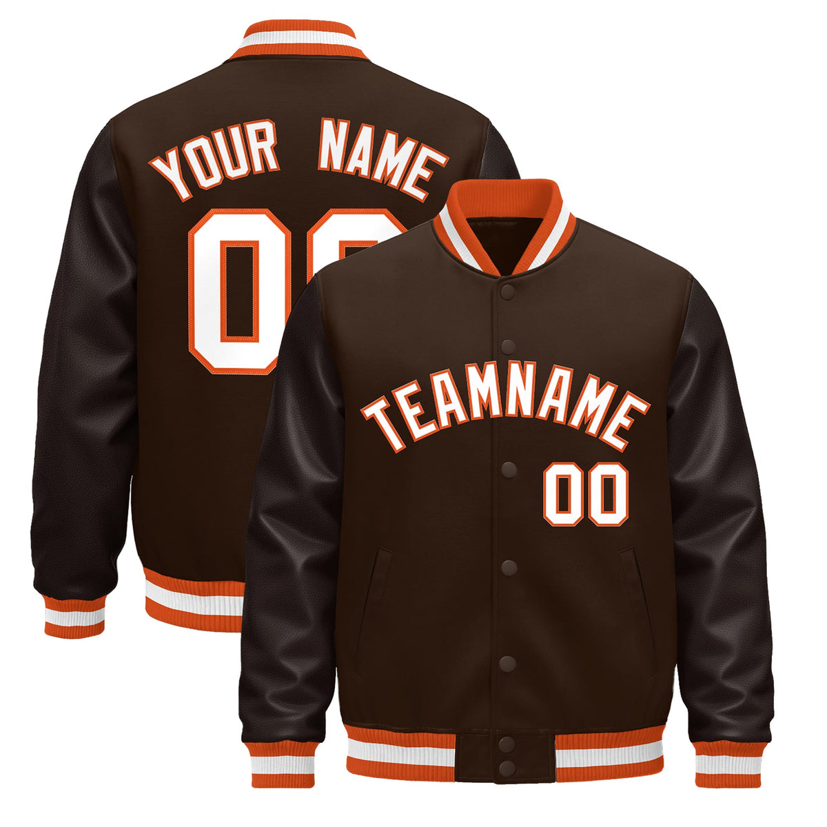 Custom Brown Orange White Jacket - Classic Style Leather Sleeves Wrinkle-Resistant