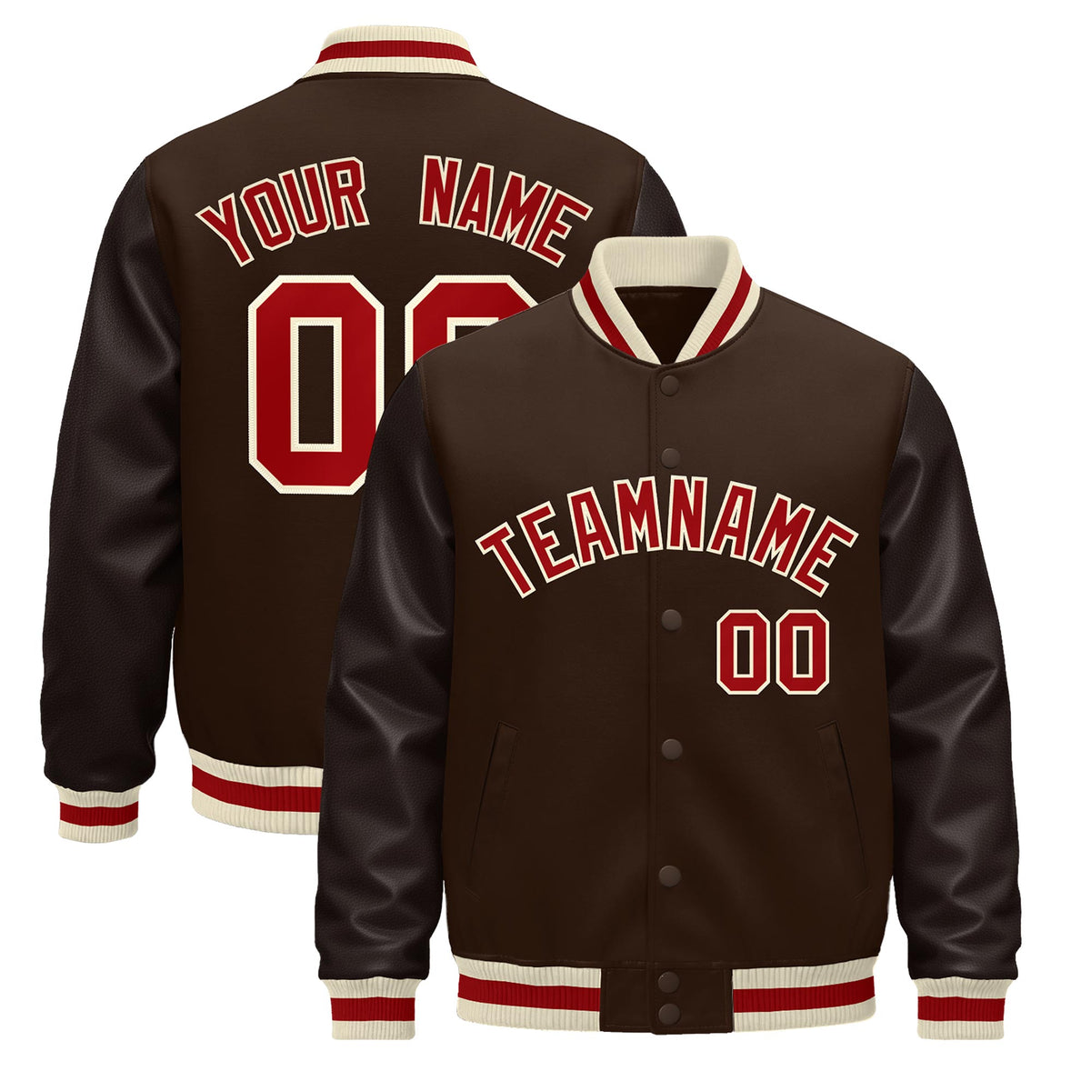 Custom Brown Cream Red Jacket - Classic Style Leather Sleeves Wrinkle-Resistant