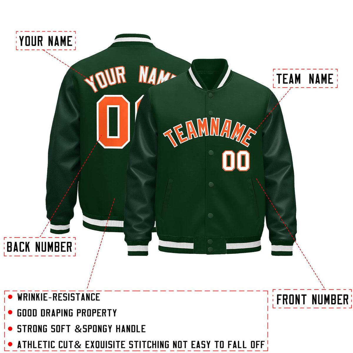 Custom Green White Classic Style Leather Sleeves Wrinkle-Resistant Jacket| KXKSHOP