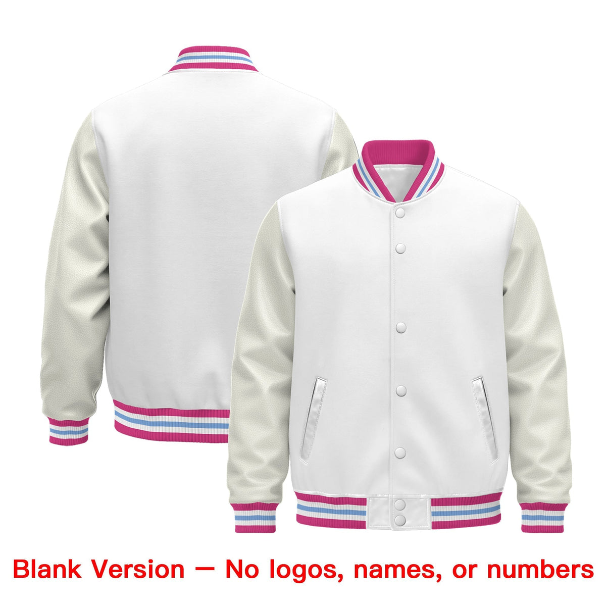 Custom White Pink Light Blue Classic Style Leather Sleeves Wrinkle-Resistant Jacket| KXKSHOP