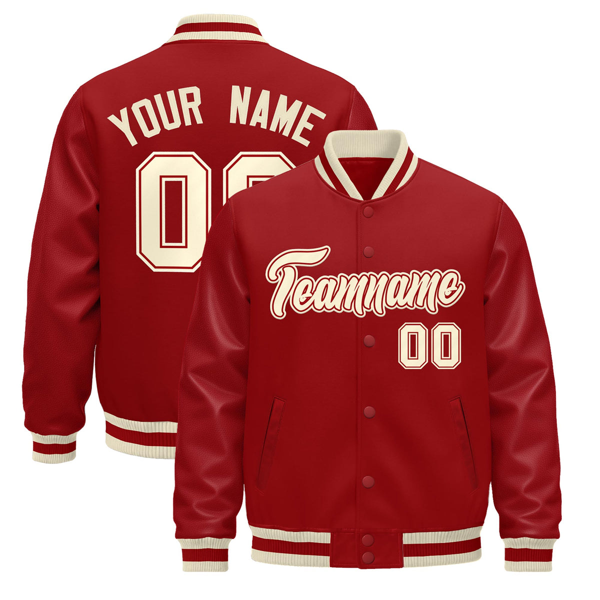 Custom Red Cream Jacket - Classic Style Leather Sleeves Wrinkle-Resistant