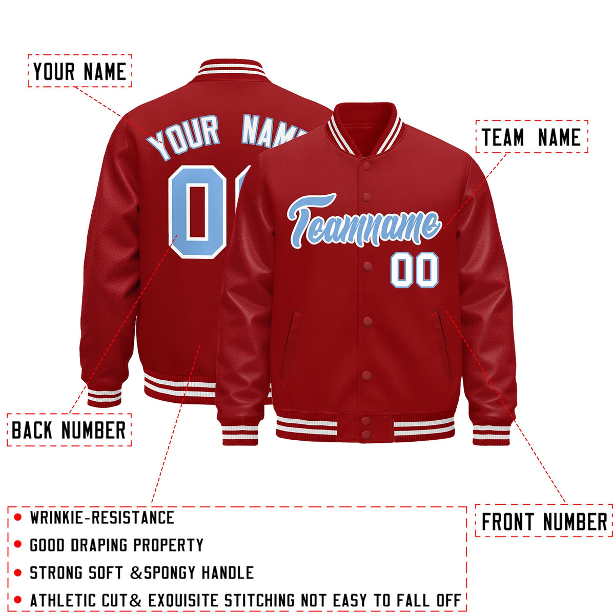 Custom Red White Classic Style Leather Sleeves Wrinkle-Resistant Jacket| KXKSHOP