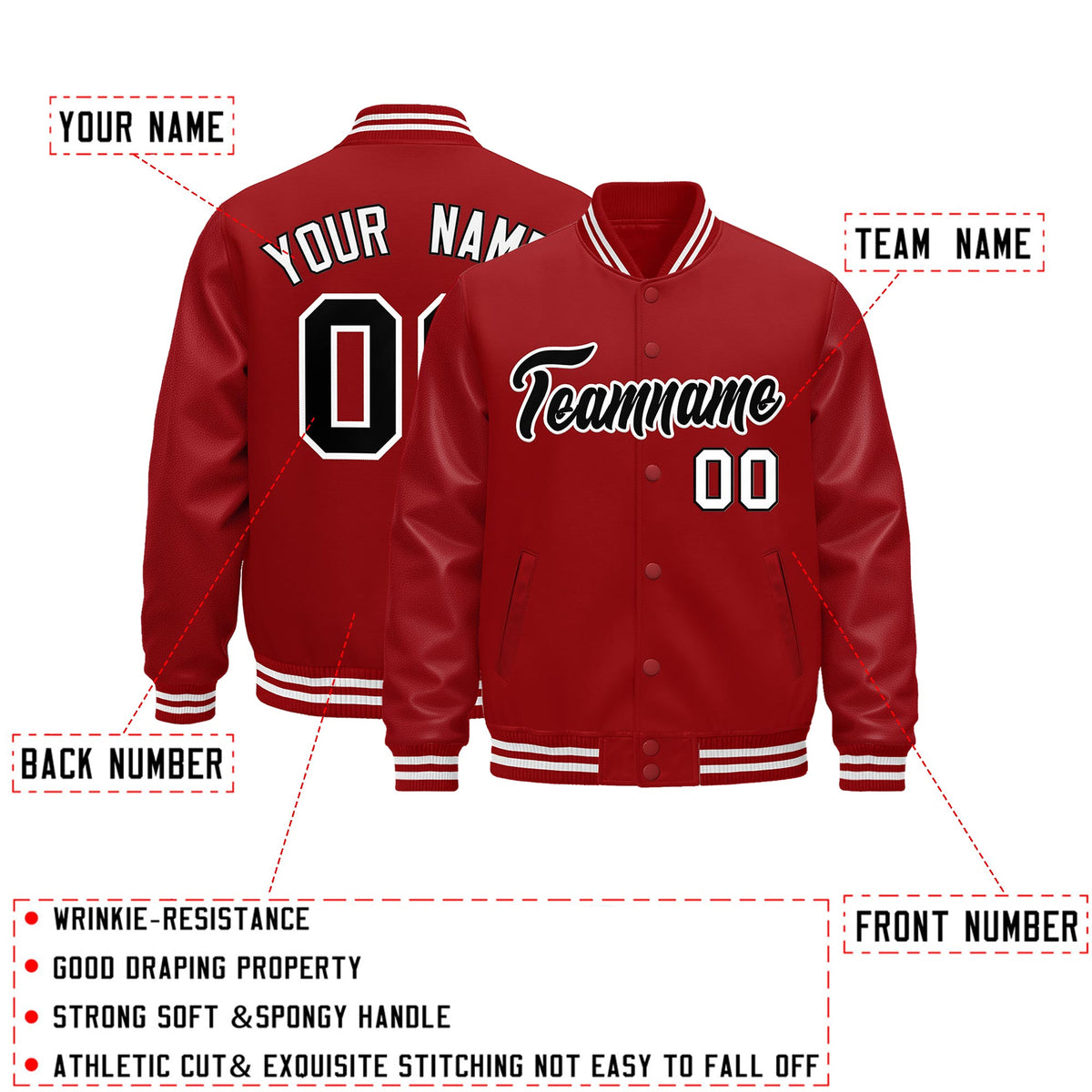 Custom Red White Classic Style Leather Sleeves Wrinkle-Resistant Jacket| KXKSHOP