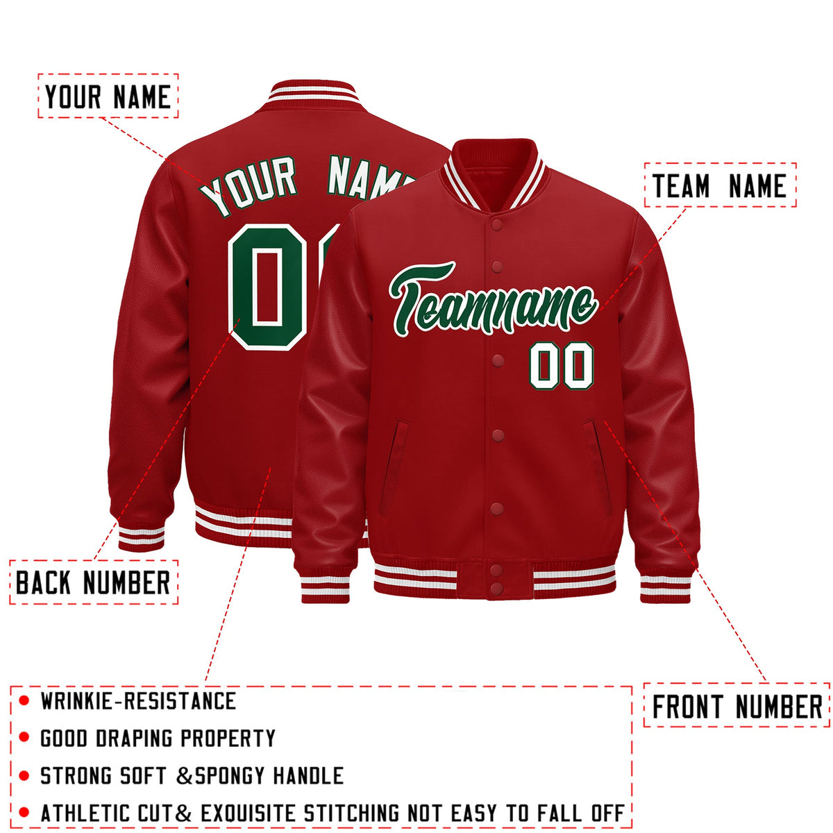 Custom Red White Classic Style Leather Sleeves Wrinkle-Resistant Jacket| KXKSHOP