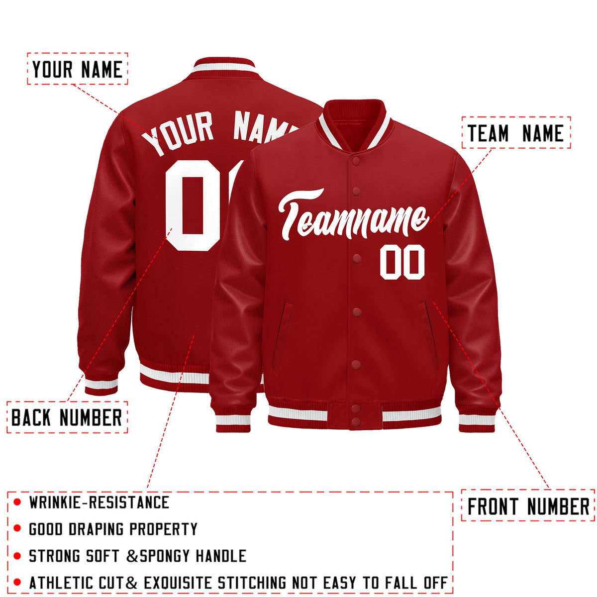 Custom Red White Classic Style Leather Sleeves Wrinkle-Resistant Jacket| KXKSHOP