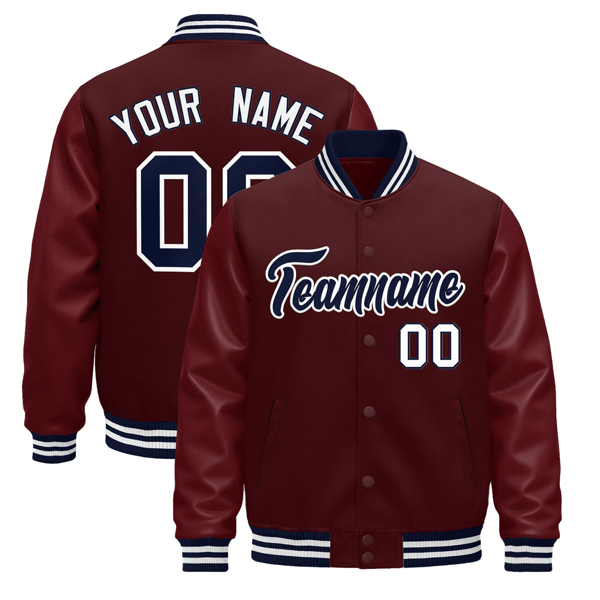 Custom Burgundy White Jacket - Classic Style Leather Sleeves Wrinkle-Resistant