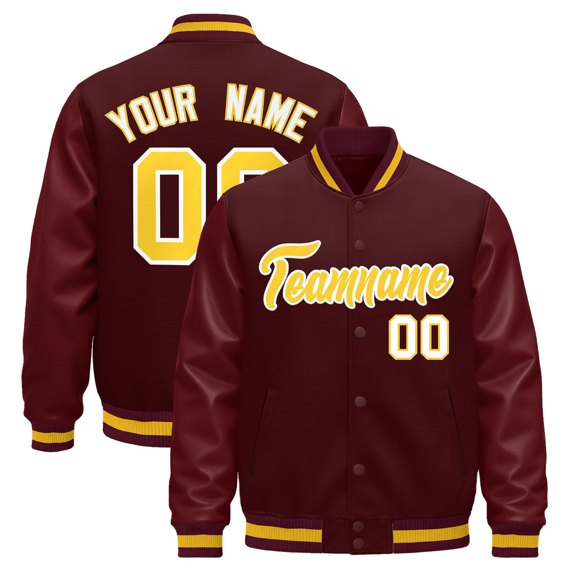 Custom Burgundy White Jacket - Classic Style Leather Sleeves Wrinkle-Resistant