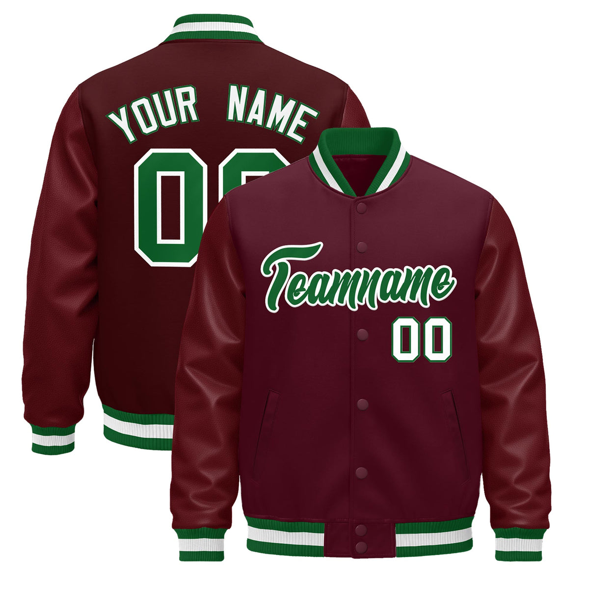 Custom Burgundy White Jacket - Classic Style Leather Sleeves Wrinkle-Resistant