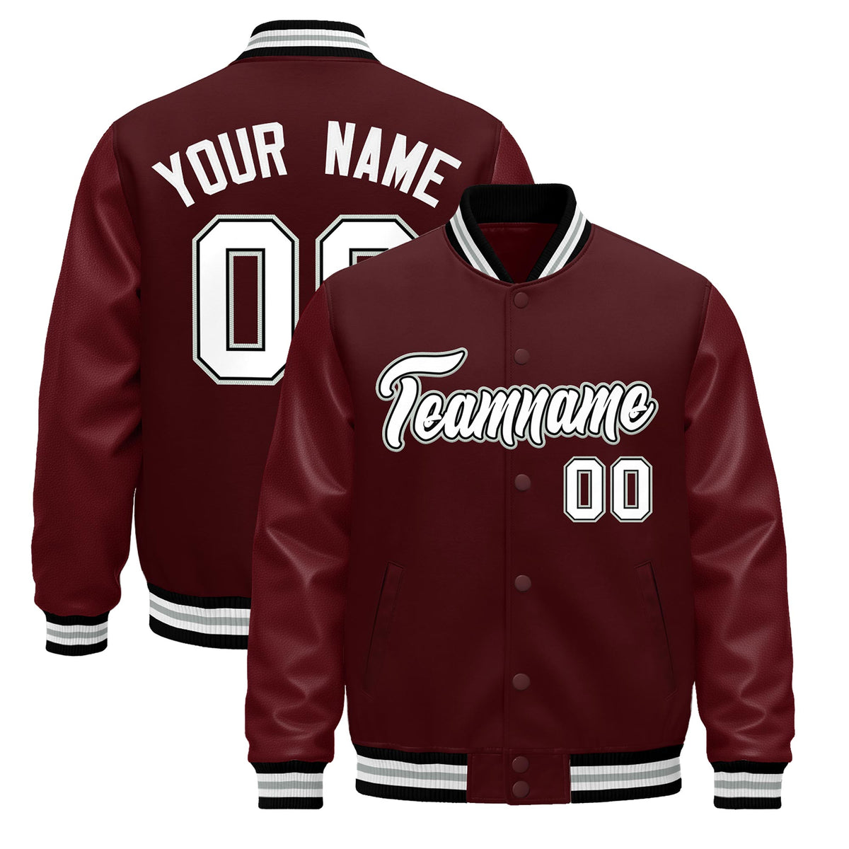 Custom Burgundy White Jacket - Classic Style Leather Sleeves Wrinkle-Resistant