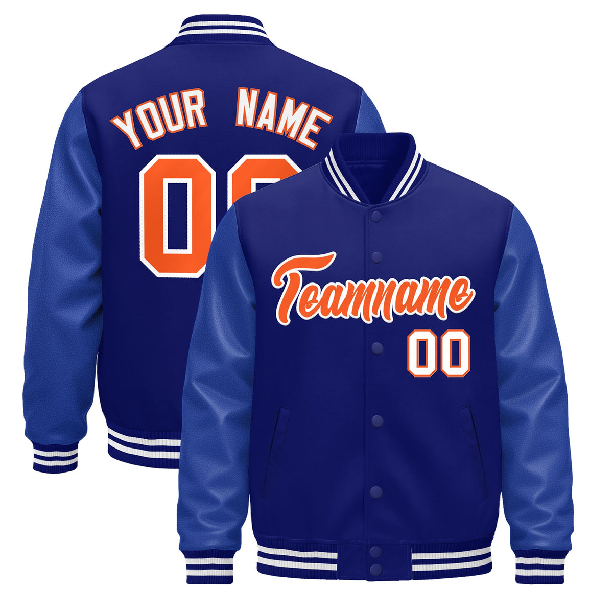 Custom Royal Blue White Jacket - Classic Style Leather Sleeves Wrinkle-Resistant