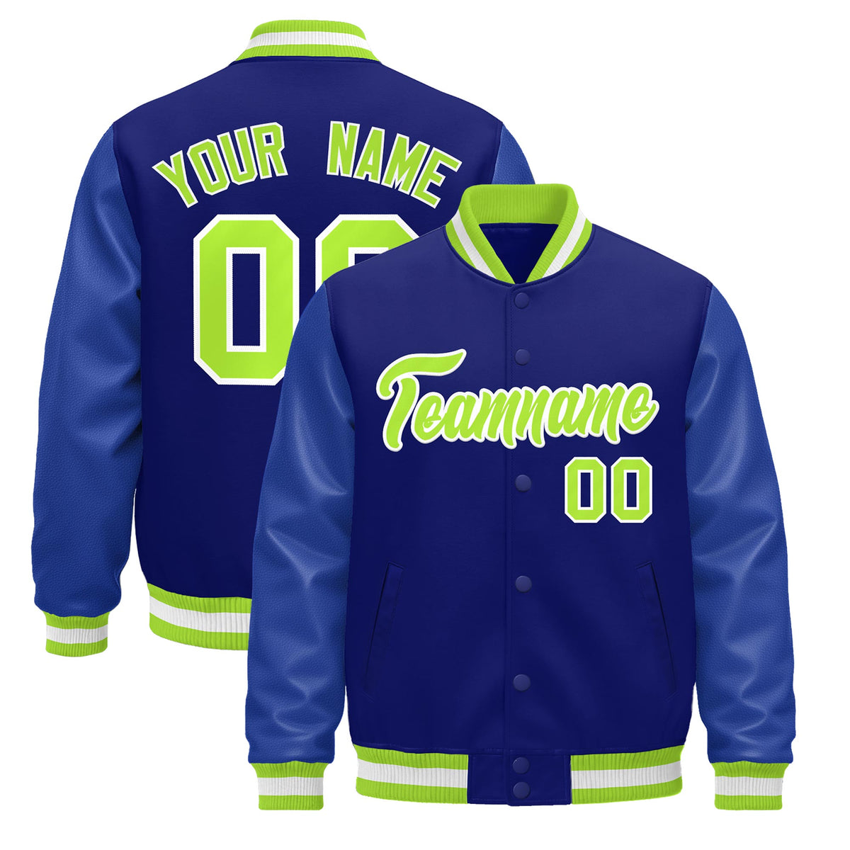 Custom Royal Blue White Jacket - Classic Style Leather Sleeves Wrinkle-Resistant