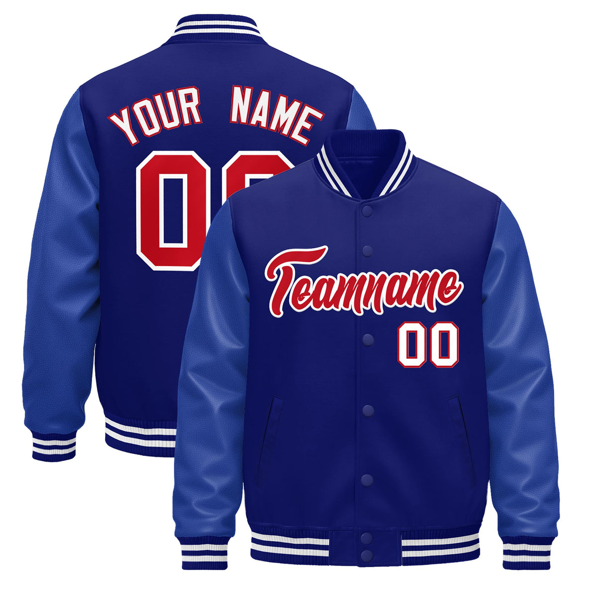 Custom Royal Blue White Jacket - Classic Style Leather Sleeves Wrinkle-Resistant