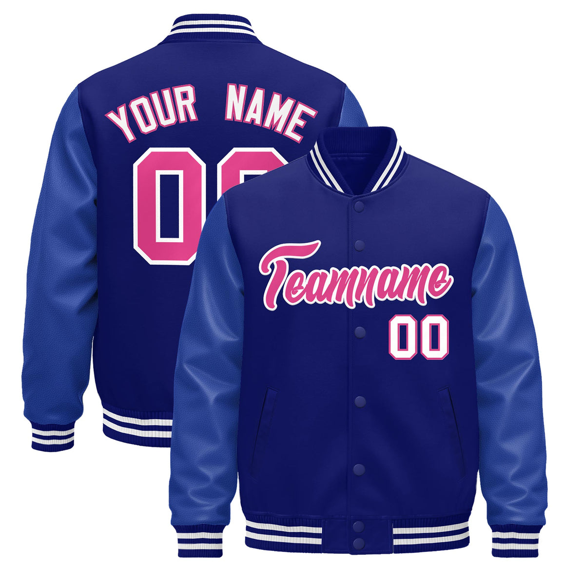Custom Royal Blue White Jacket - Classic Style Leather Sleeves Wrinkle-Resistant