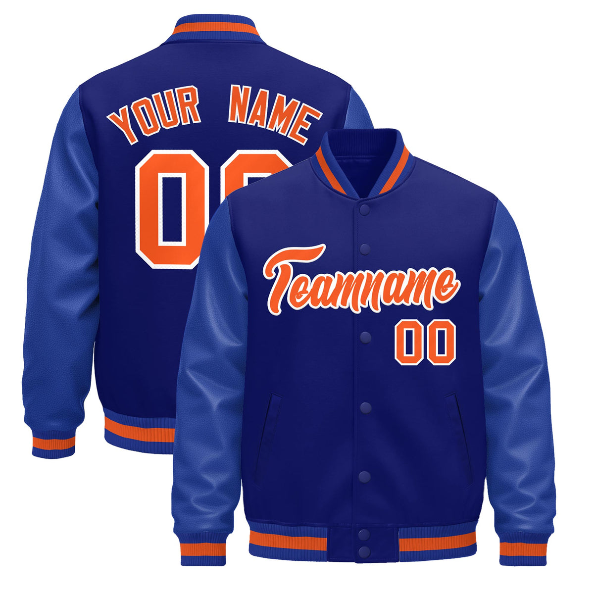 Custom Royal Blue White Jacket - Classic Style Leather Sleeves Wrinkle-Resistant