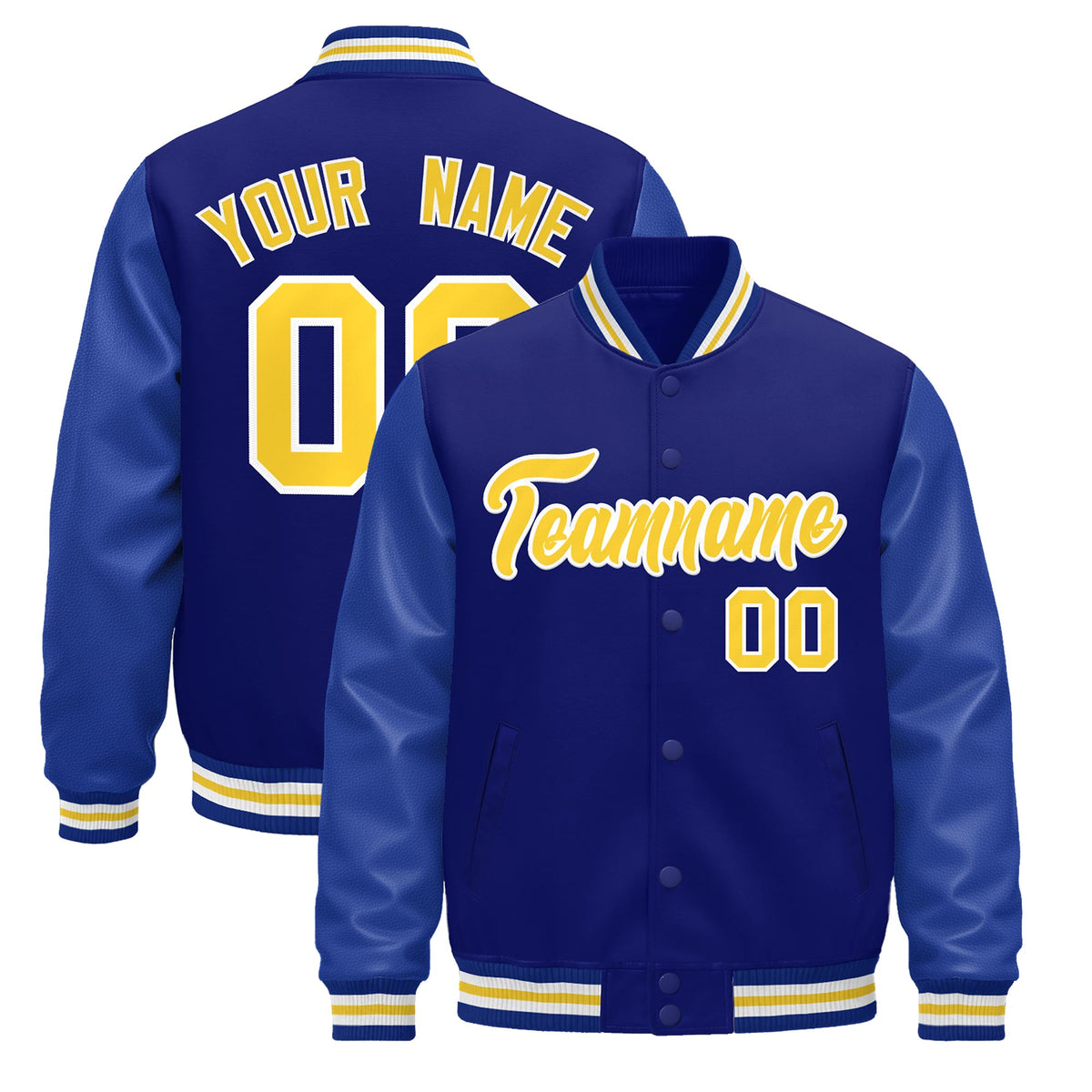 Custom Royal Blue White Jacket - Classic Style Leather Sleeves Wrinkle-Resistant