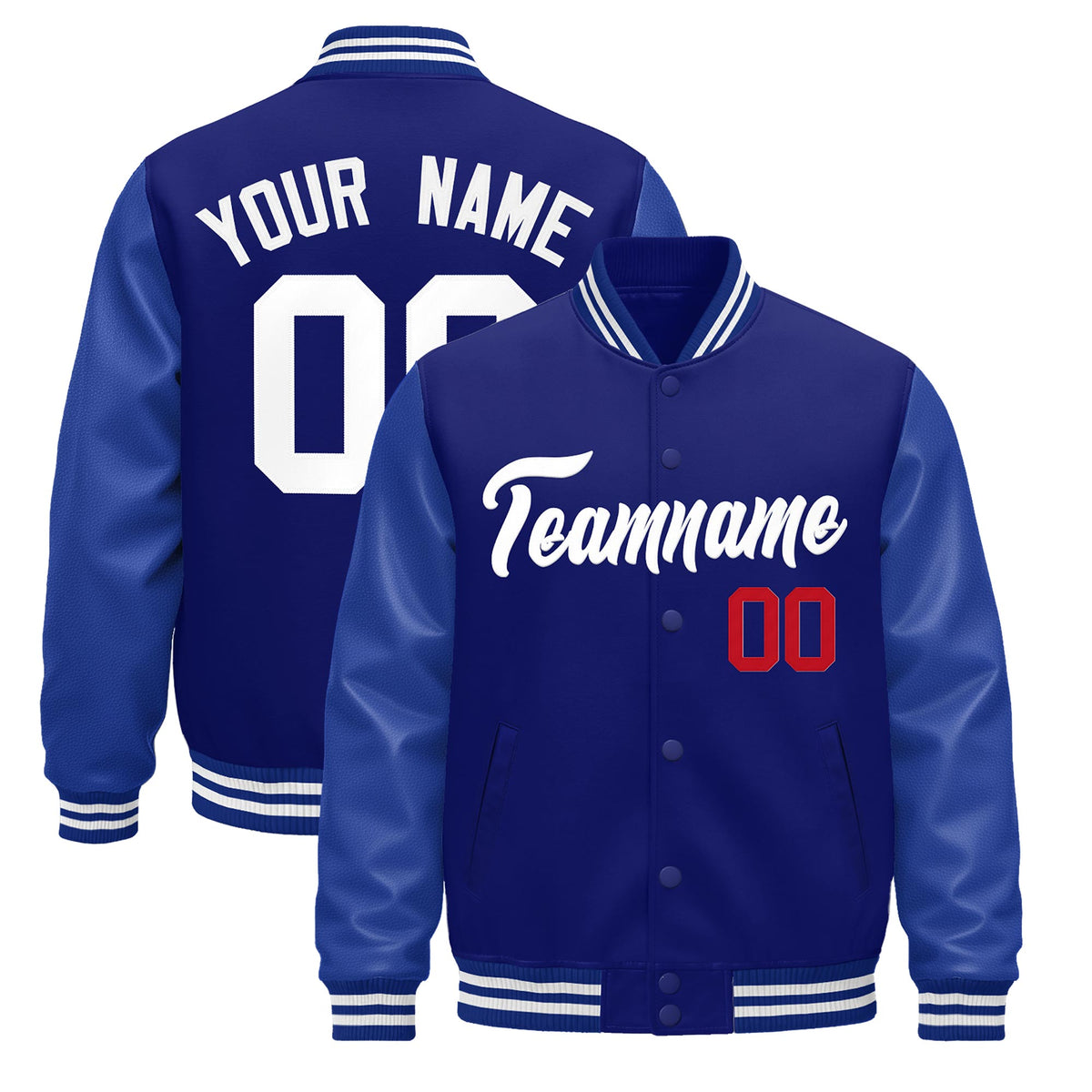 Custom Royal Blue White Jacket - Classic Style Leather Sleeves Wrinkle-Resistant