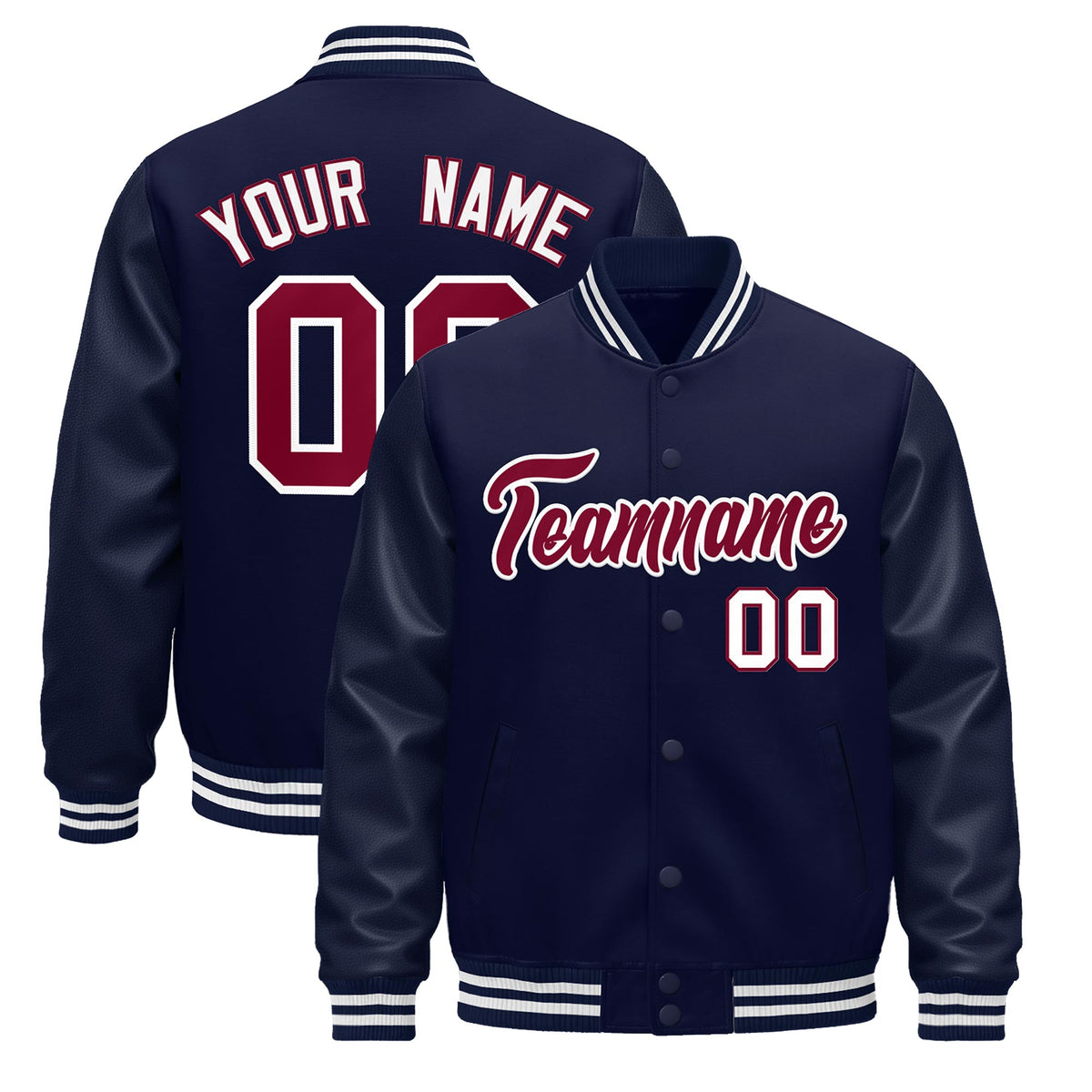 Custom Navy White Classic Style Leather Sleeves Wrinkle-Resistant Jacket| KXKSHOP