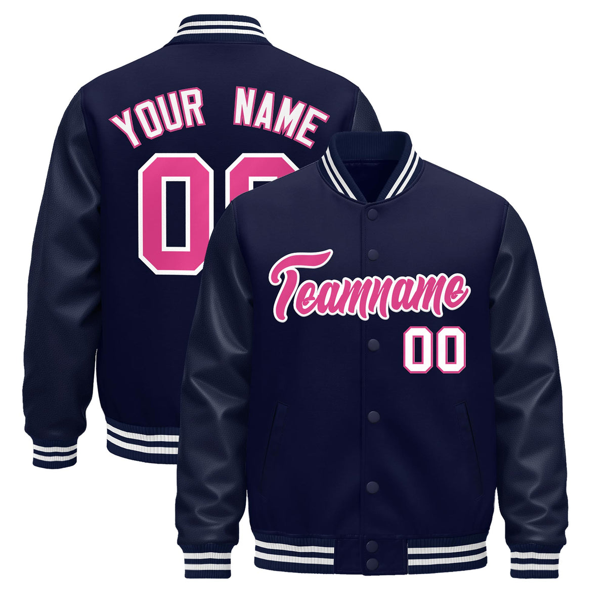 Custom Navy White Jacket - Classic Style Leather Sleeves Wrinkle-Resistant