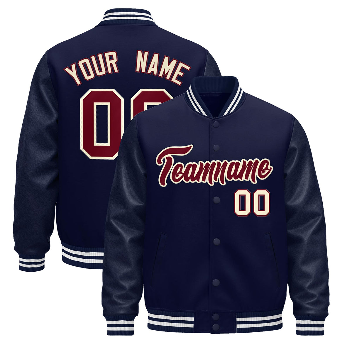 Custom Navy Cream Jacket - Classic Style Leather Sleeves Wrinkle-Resistant