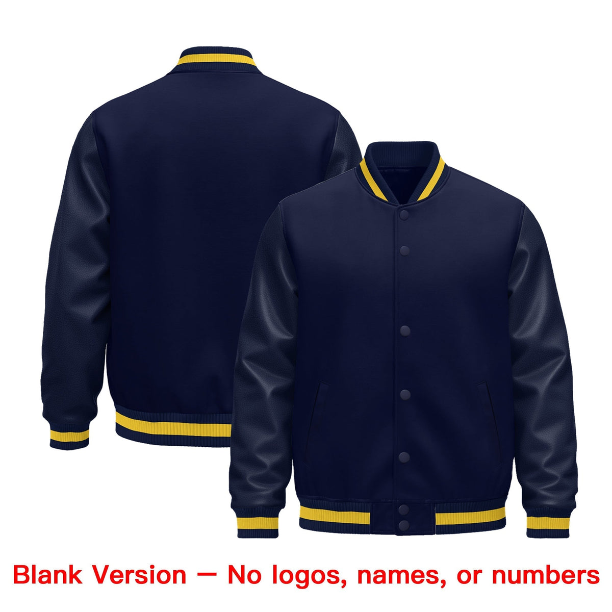 Custom Navy Gold Classic Style Leather Sleeves Wrinkle-Resistant Jacket| KXKSHOP