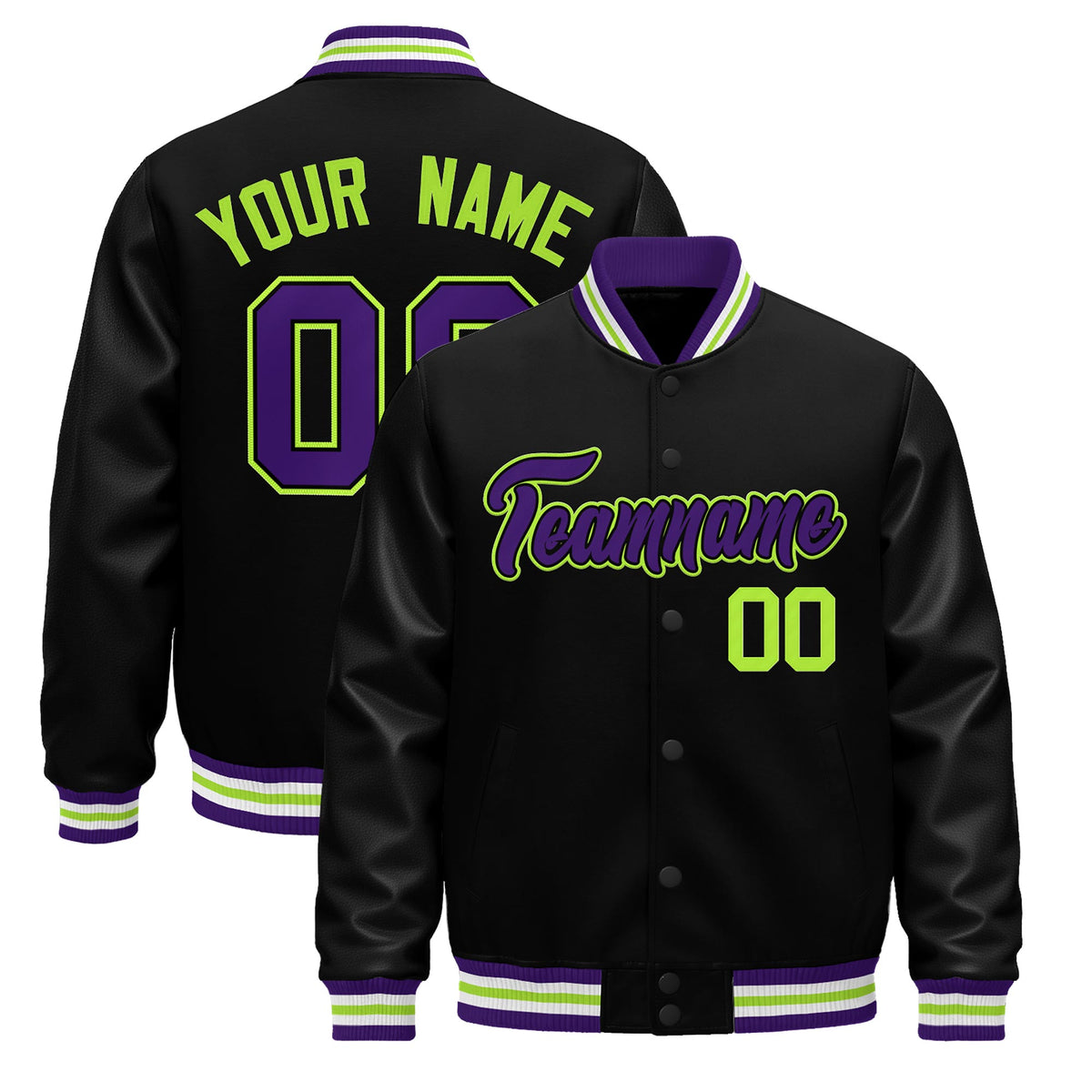 Custom Black Purple White Jacket - Classic Style Leather Sleeves Wrinkle-Resistant