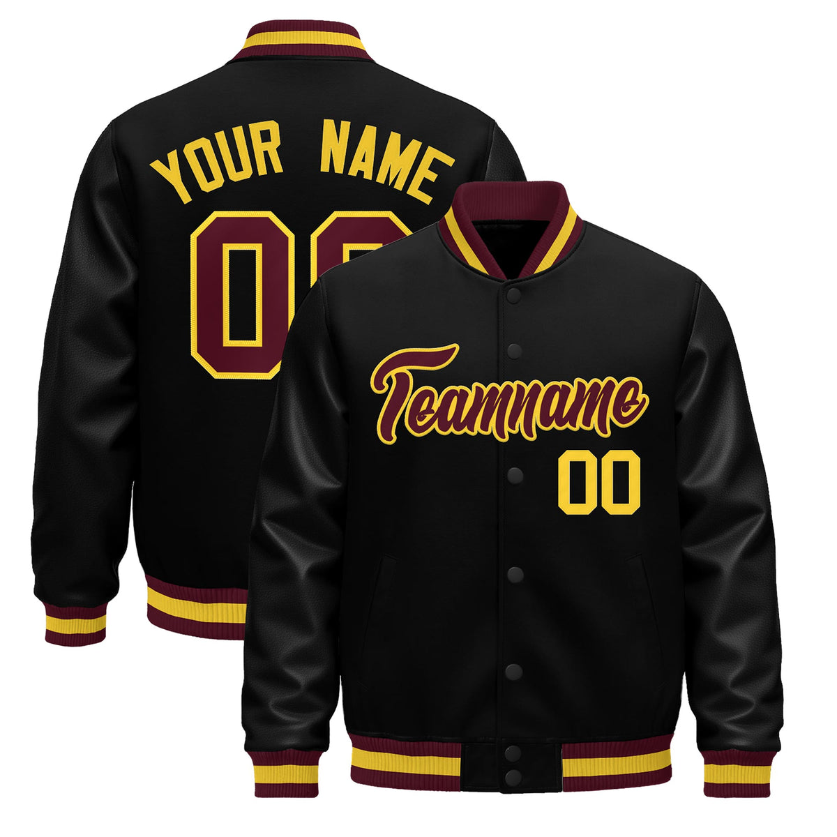 Custom Black yellow Jacket - Classic Style Leather Sleeves Wrinkle-Resistant