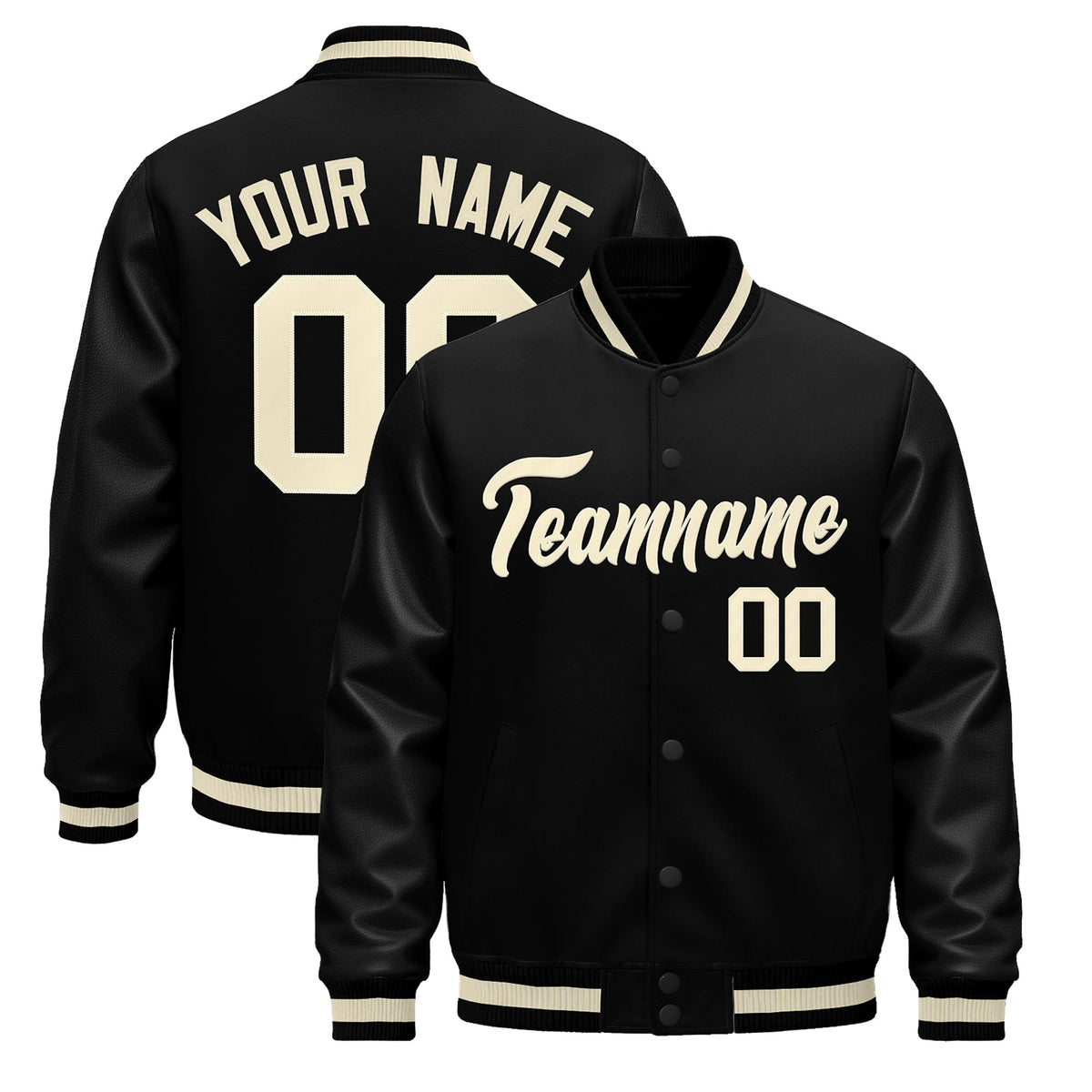 Custom Black Cream Jacket - Classic Style Leather Sleeves Wrinkle-Resistant