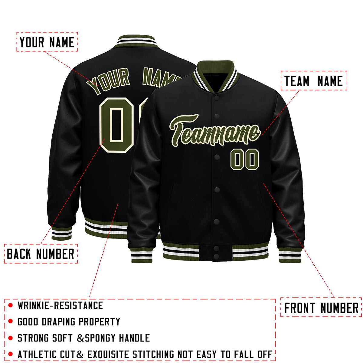 Custom Black White Classic Style Leather Sleeves Wrinkle-Resistant Jacket| KXKSHOP