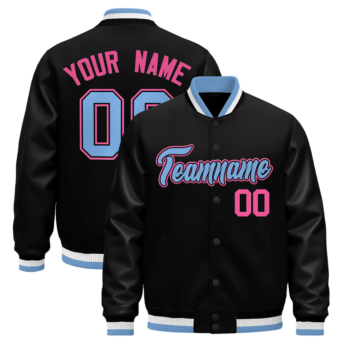 Custom Black Light Blue White Jacket - Classic Style Leather Sleeves Wrinkle-Resistant
