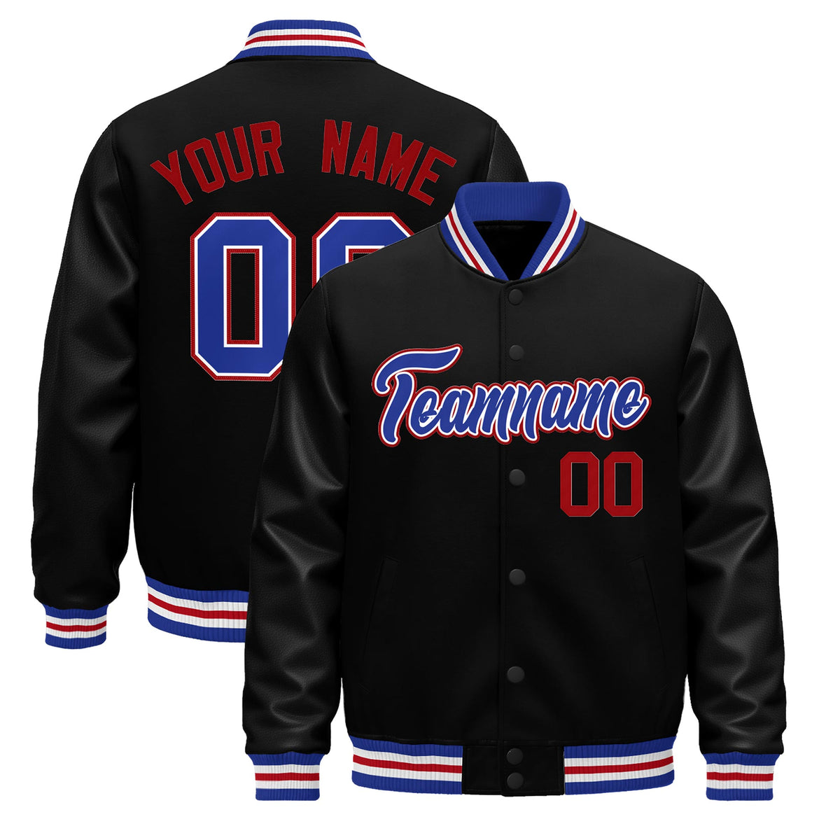 Custom Black Royal Blue White Jacket - Classic Style Leather Sleeves Wrinkle-Resistant