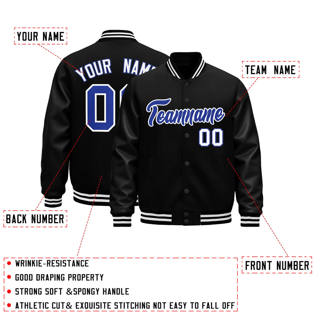 Custom Black White Classic Style Leather Sleeves Wrinkle-Resistant Jacket| KXKSHOP