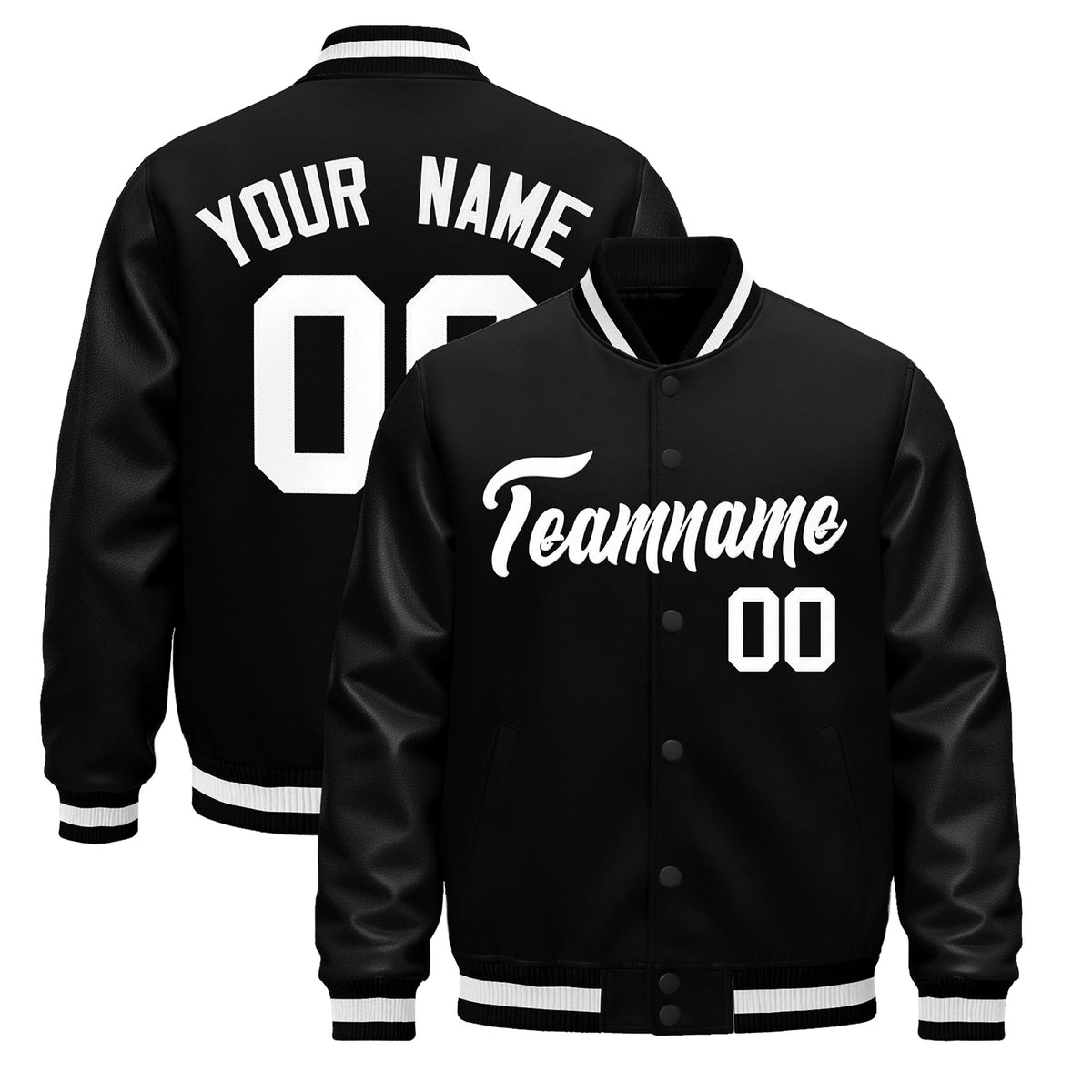 Custom Black White Jacket - Classic Style Leather Sleeves Wrinkle-Resistant