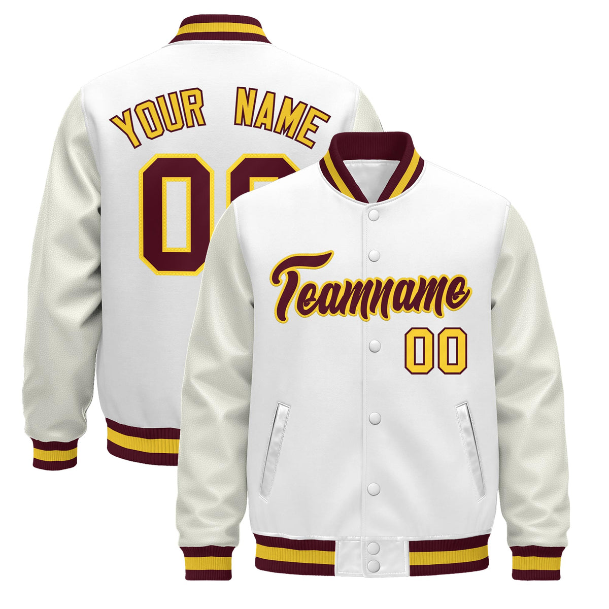 Custom White Crimson Gold Jacket - Classic Style Leather Sleeves Wrinkle-Resistant