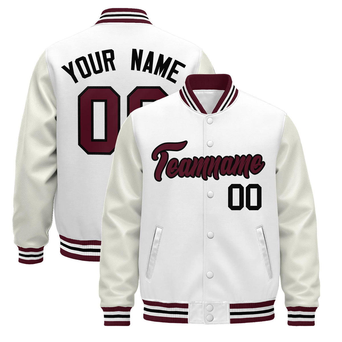 Custom White Crimson Black Jacket - Classic Style Leather Sleeves Wrinkle-Resistant