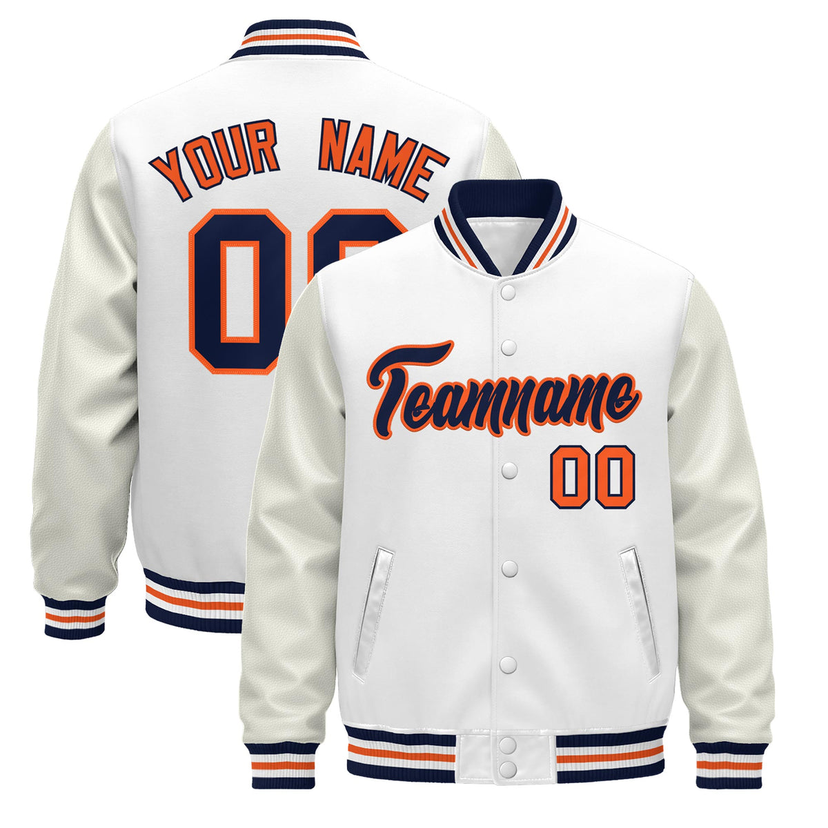 Custom White Navy Orange Jacket - Classic Style Leather Sleeves Wrinkle-Resistant