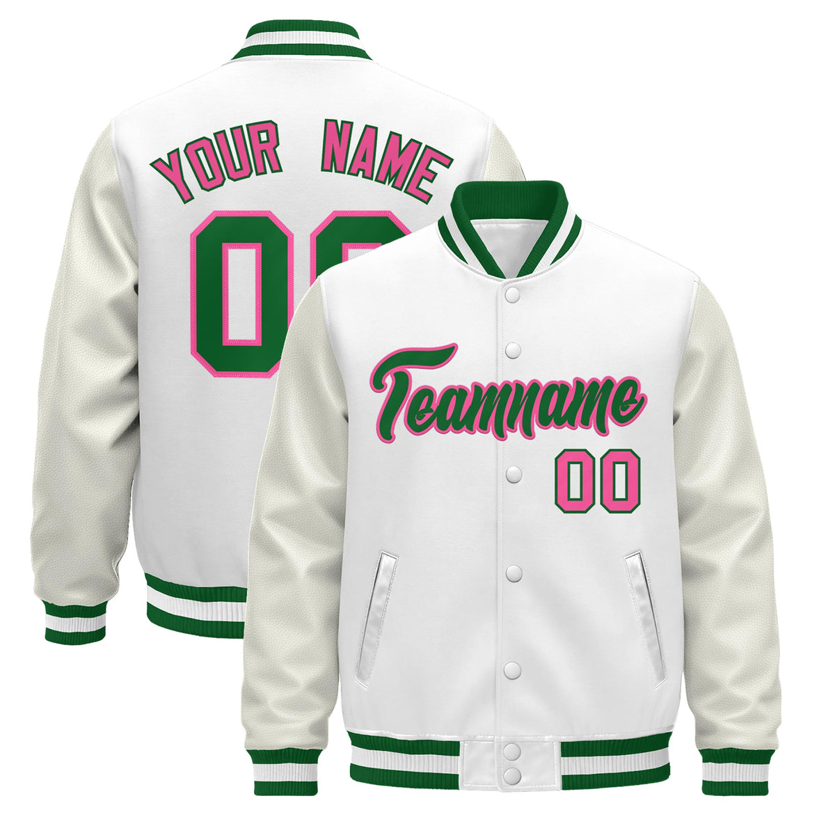 Custom White Kelly Green Jacket - Classic Style Leather Sleeves Wrinkle-Resistant