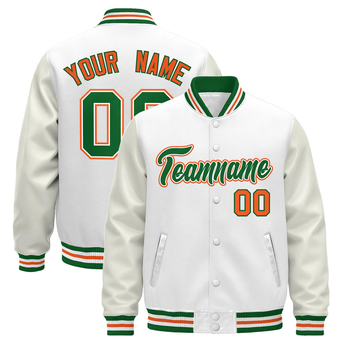 Custom White Kelly Green Orange Jacket - Classic Style Leather Sleeves Wrinkle-Resistant