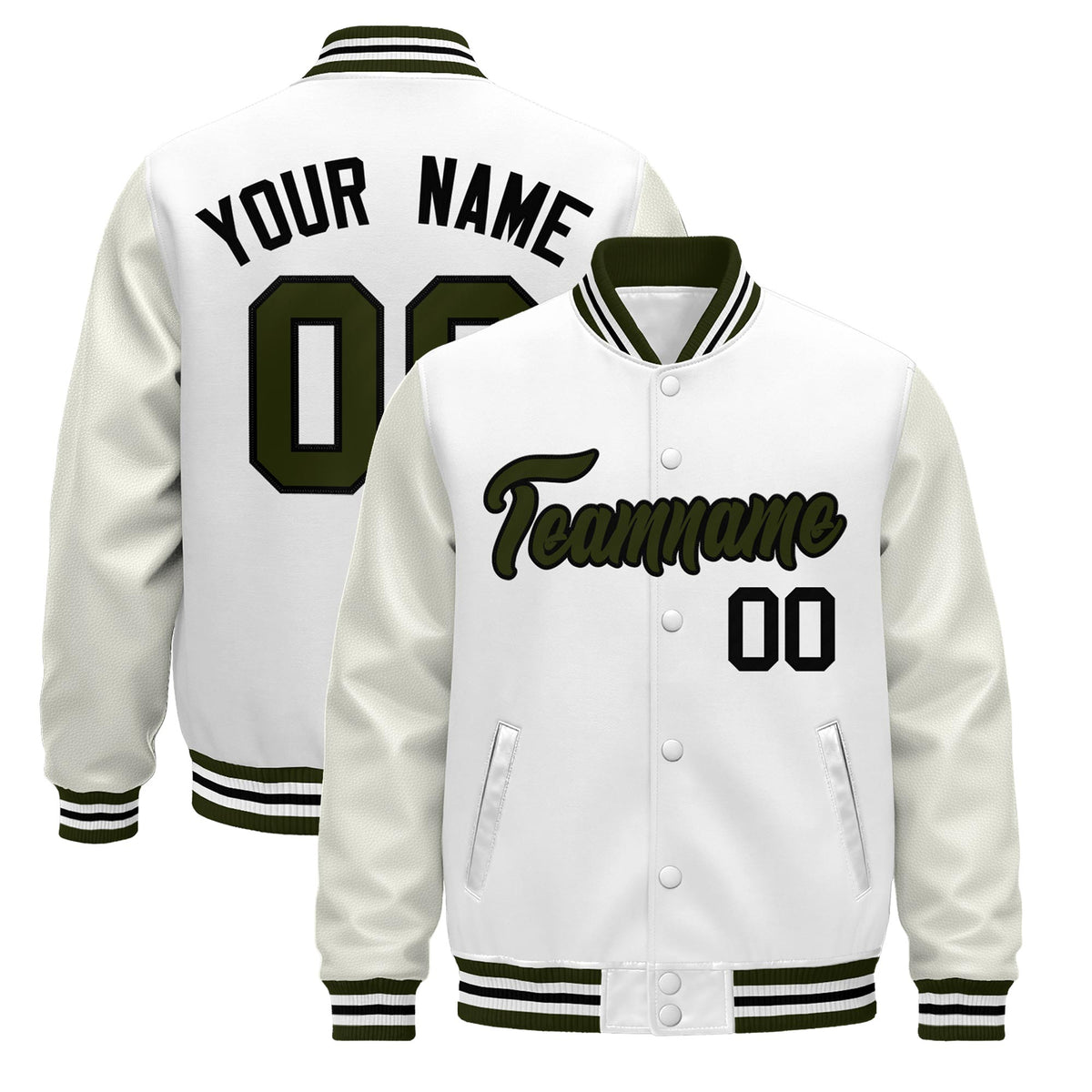 Custom White Olive Black Jacket - Classic Style Leather Sleeves Wrinkle-Resistant