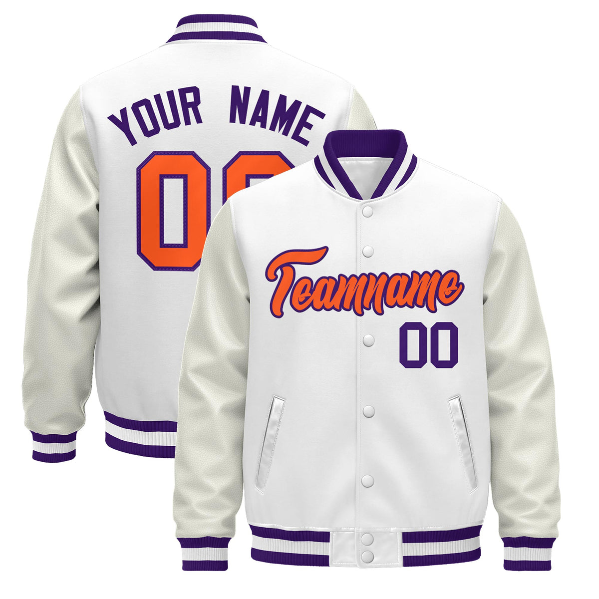 Custom White Purple Jacket - Classic Style Leather Sleeves Wrinkle-Resistant
