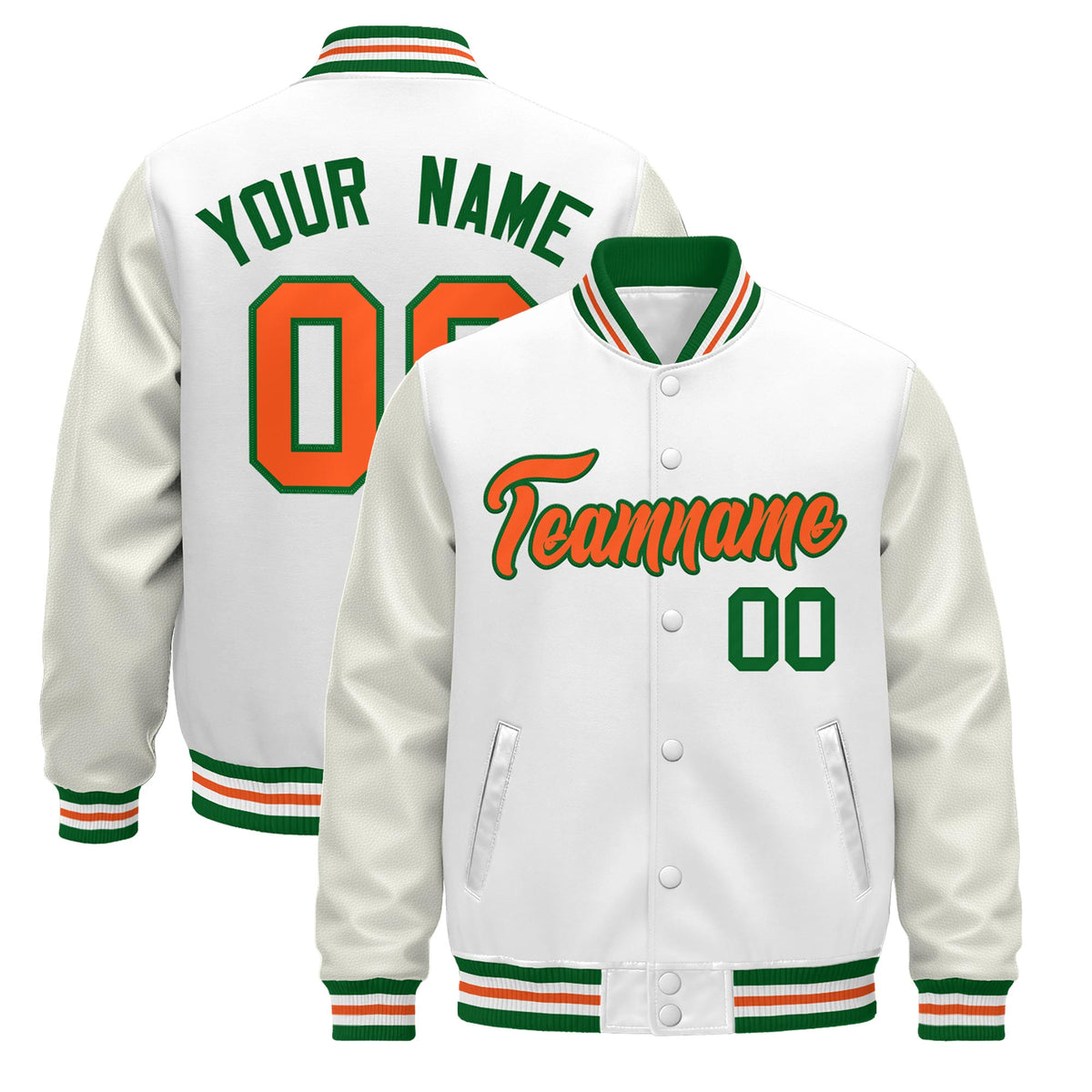 Custom White Kelly Green Orange Jacket - Classic Style Leather Sleeves Wrinkle-Resistant