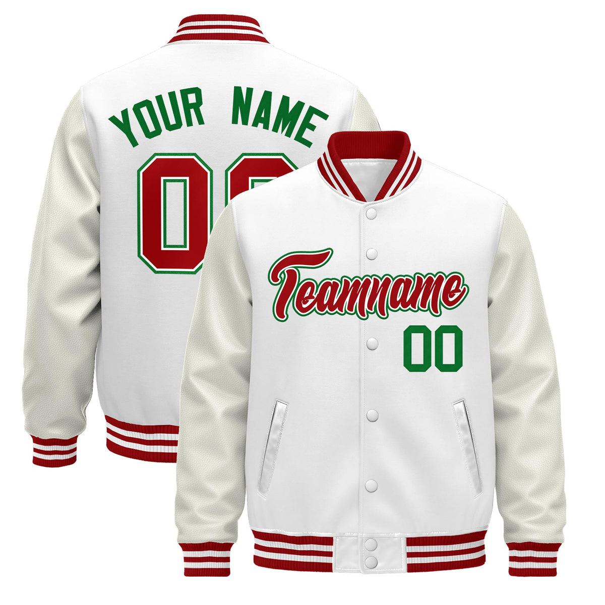 Custom White Red Jacket - Classic Style Leather Sleeves Wrinkle-Resistant